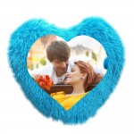 Beautiful Blue Heart Fur Pillow With Personalized Photo
